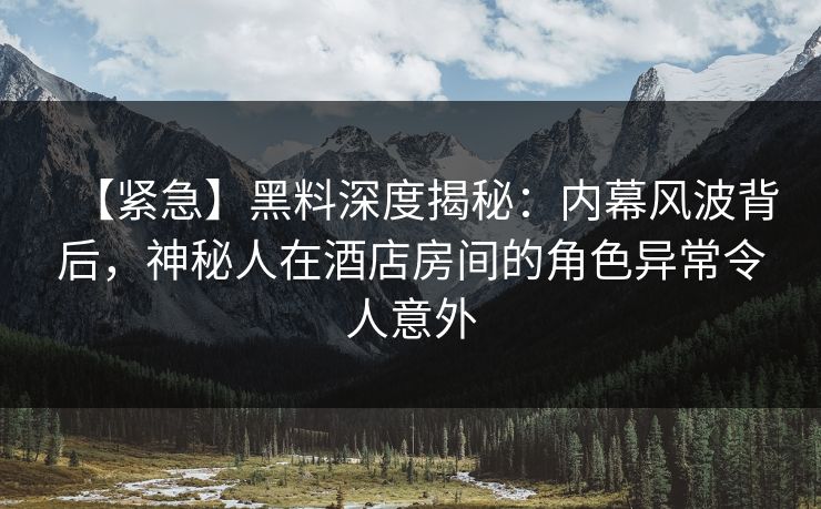 【紧急】黑料深度揭秘:内幕风波背后,神秘人在酒店房间的角色异常令人意外 【紧急】黑料深度揭秘:内幕风波背后,神秘人在酒店房间的角色异常令人意外